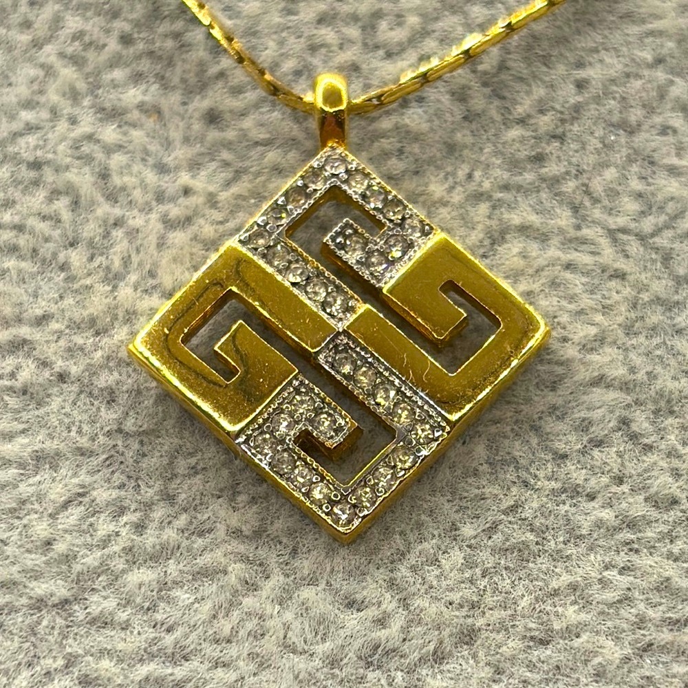 Givenchy Gold and Silver Square Pendant Necklace Vintage 80’s 4G Pendant